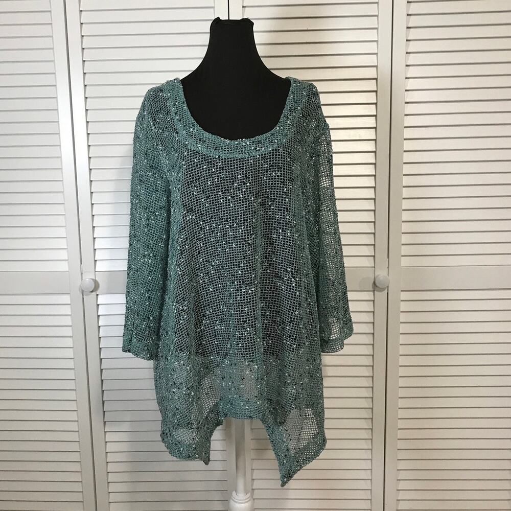 NWOT Blair Boho Royal Blue Fishnet Mesh Flowy Oversized Tunic Blouse XL